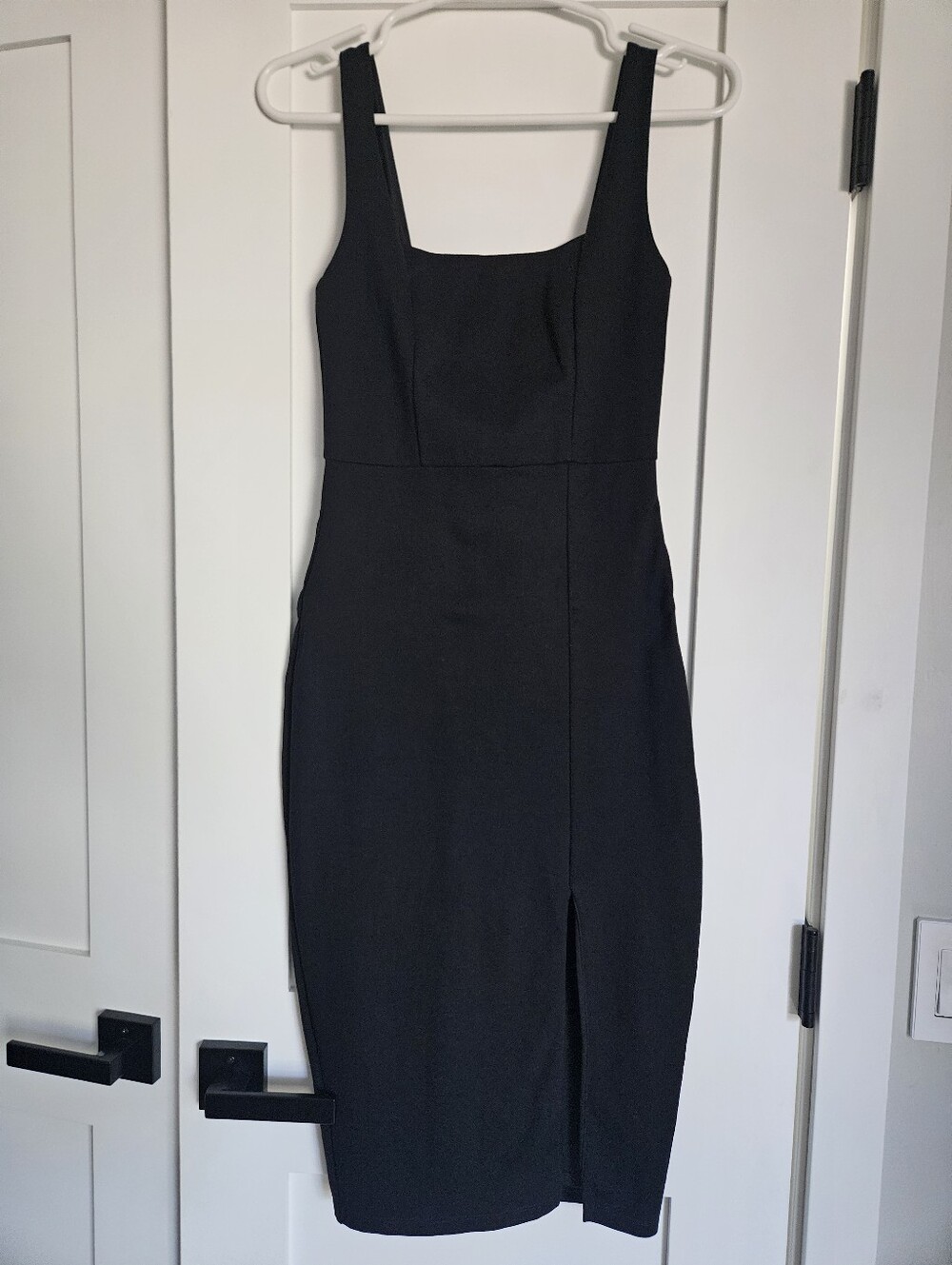 Lulu's Black Square Neck Midi Dress with Front Slit